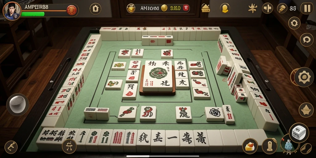 Tampilan gameplay Mahjong yang seru dan menantang di AMPER88.