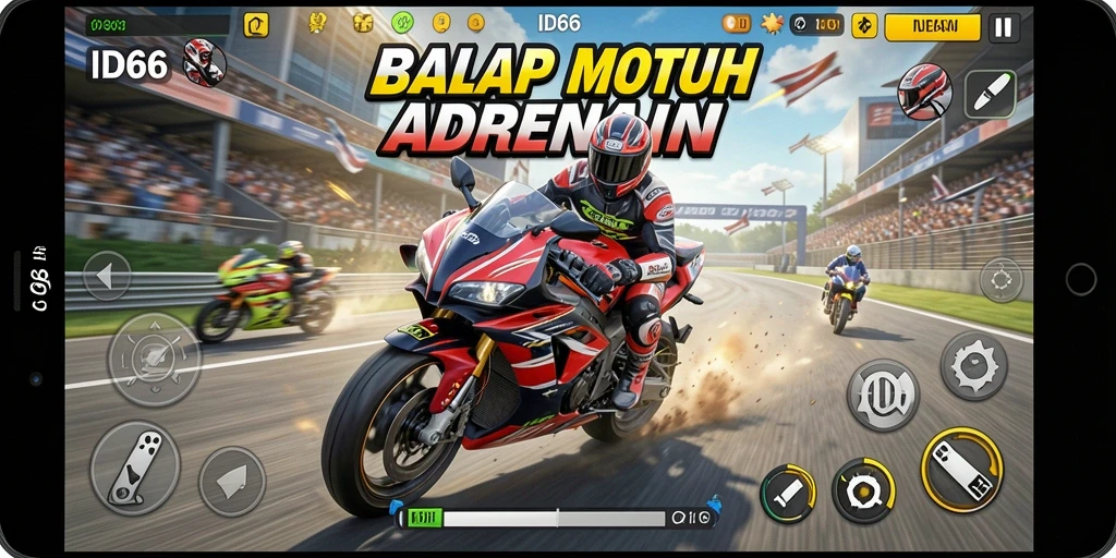 Tampilan gameplay seru dalam balap motor di ID66.