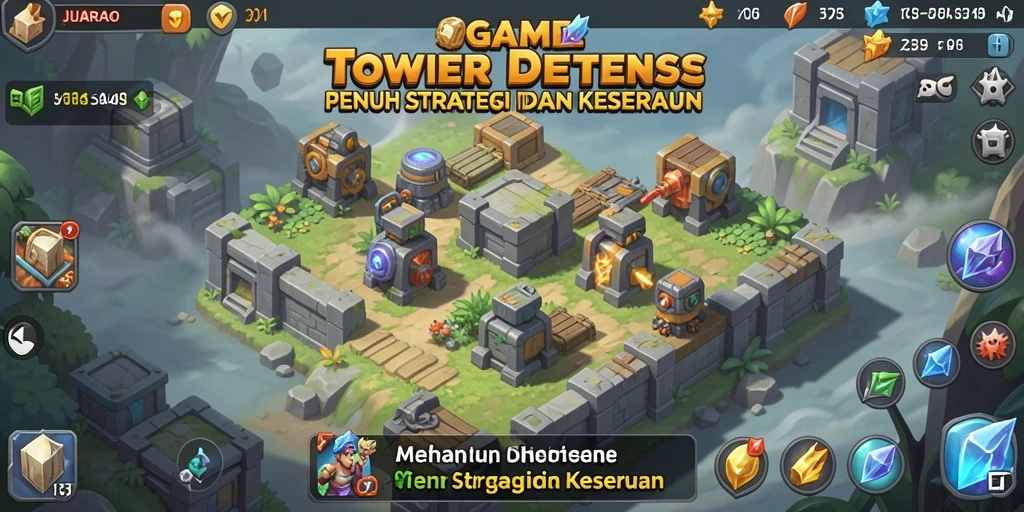 Screenshot gameplay menampilkan strategi Tower Defense yang menegangkan.